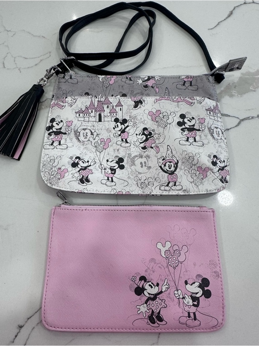 Mickey & Minnie Pink Sketch Crossbody Bag Disney Parks Authentic 2 pc set